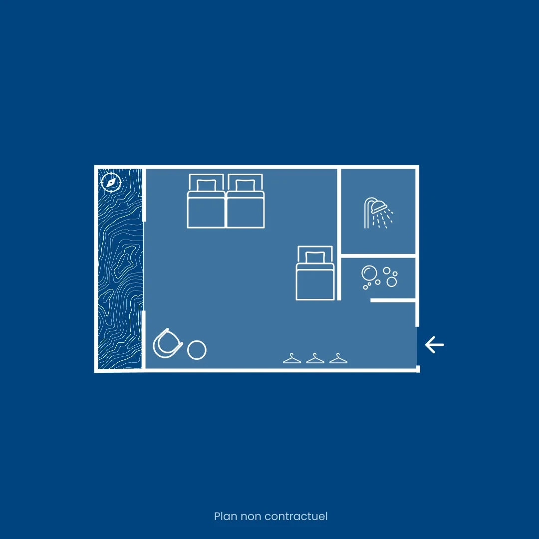 Plan chambre avec lits et salle de bain